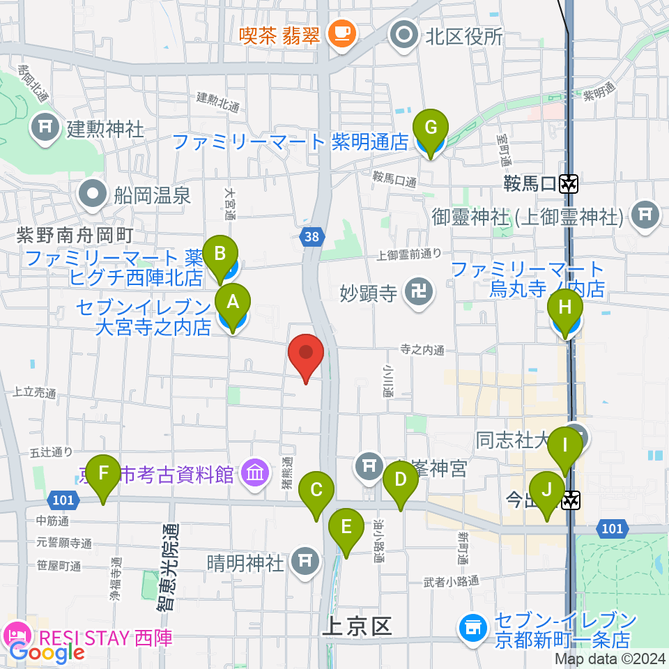 京都ヴィンセント周辺のコンビニエンスストア一覧地図