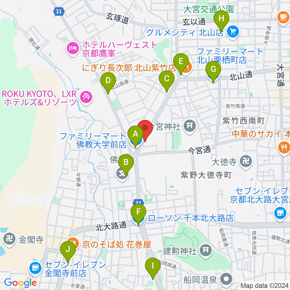 京都ソーレカフェ周辺のコンビニエンスストア一覧地図