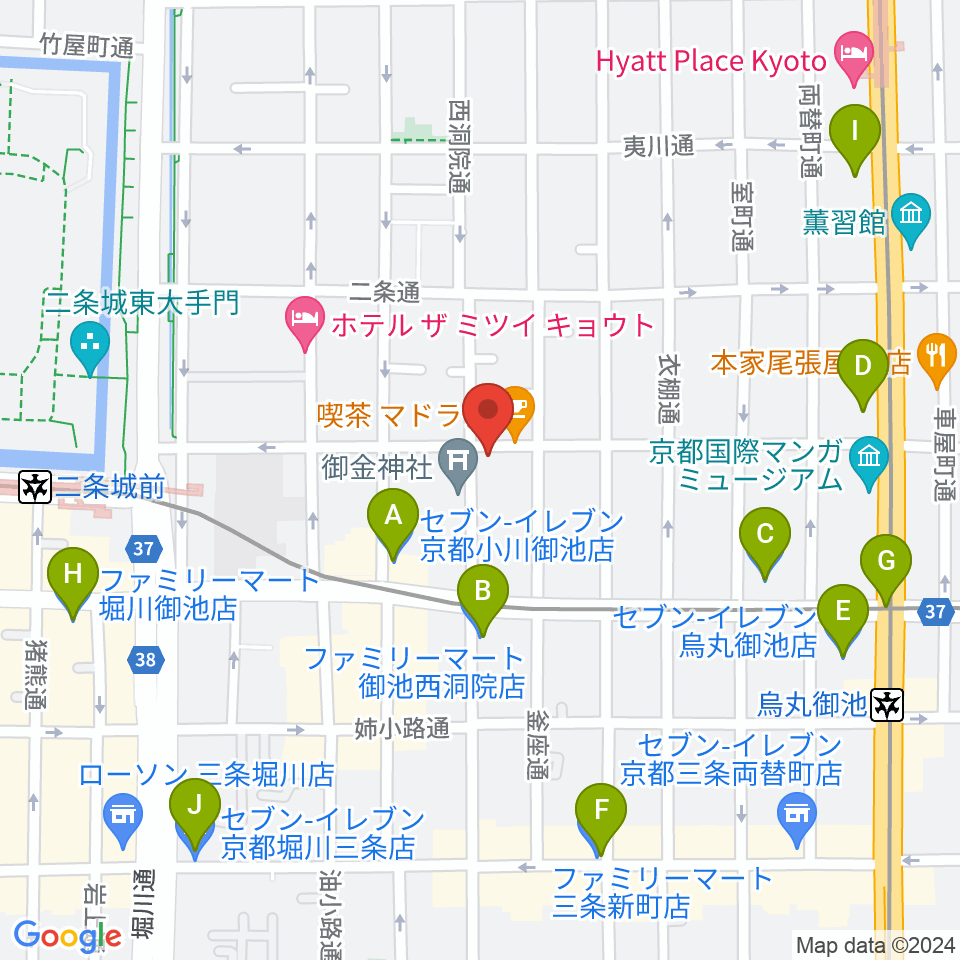 京都nano周辺のコンビニエンスストア一覧地図