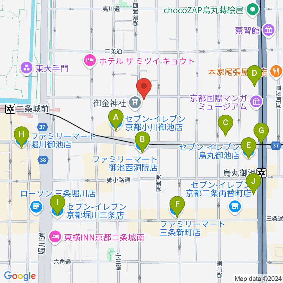 京都nano周辺のコンビニエンスストア一覧地図