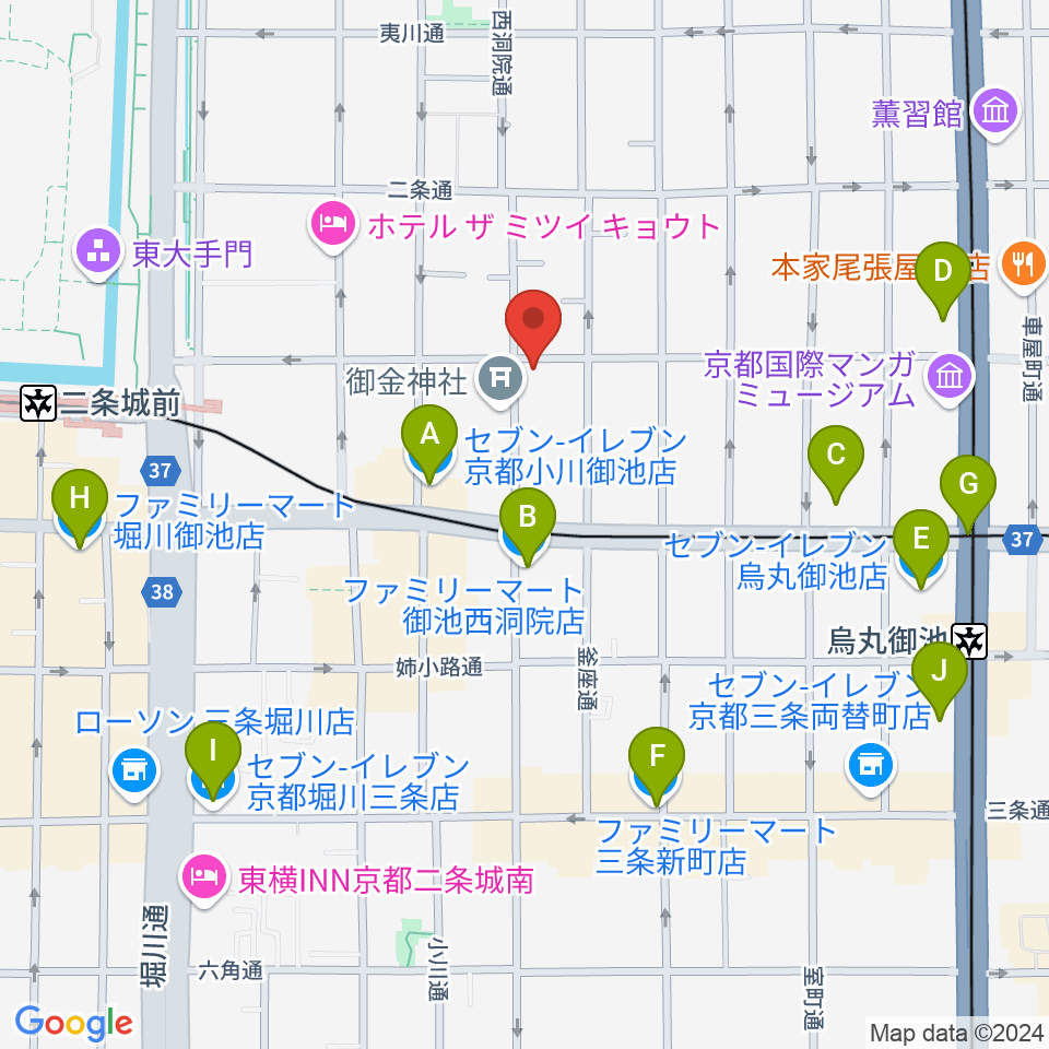 京都nano周辺のコンビニエンスストア一覧地図