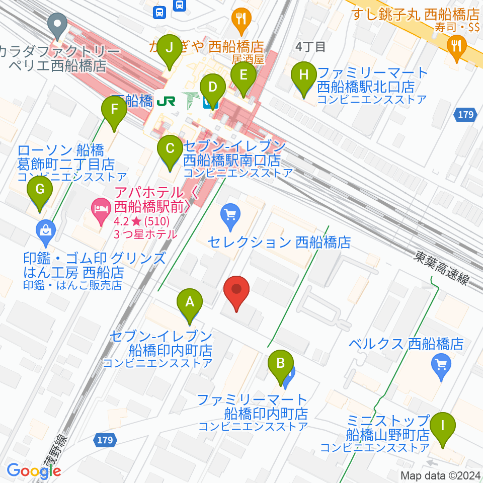 スタジオサン西船橋店周辺のコンビニエンスストア一覧地図