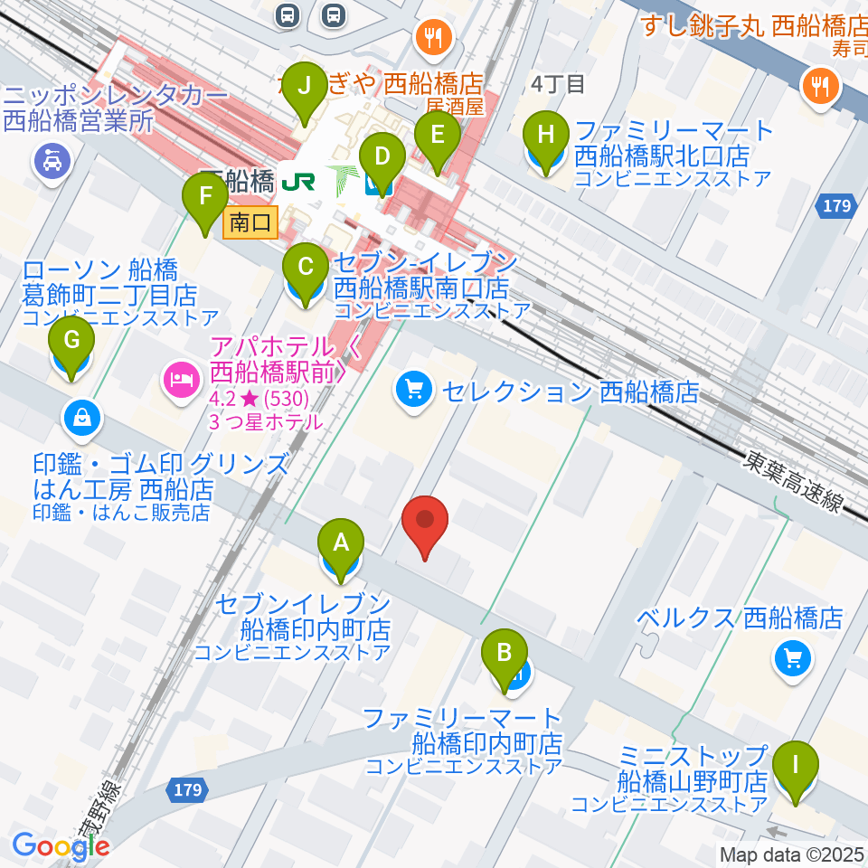 スタジオサン西船橋店周辺のコンビニエンスストア一覧地図