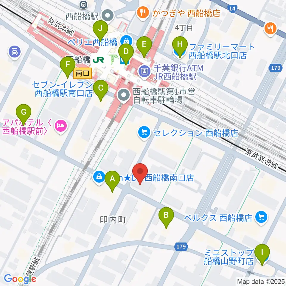 スタジオサン西船橋店周辺のコンビニエンスストア一覧地図