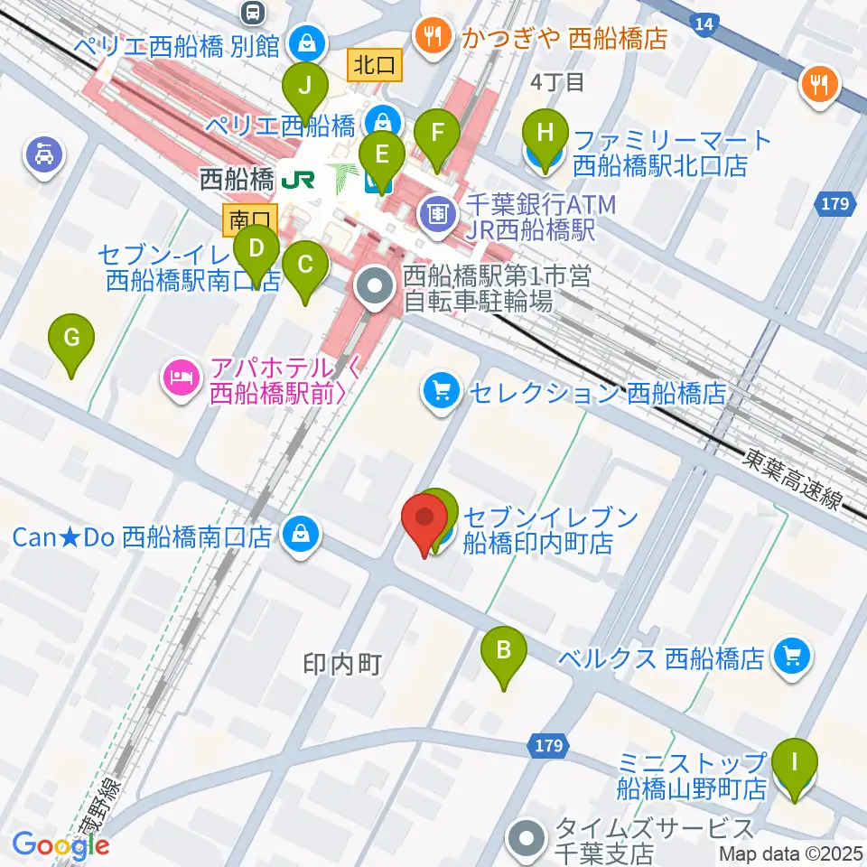 スタジオサン西船橋店周辺のコンビニエンスストア一覧地図