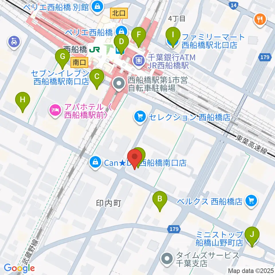スタジオサン西船橋店周辺のコンビニエンスストア一覧地図