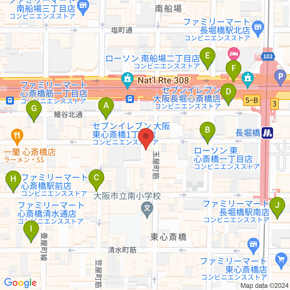 心斎橋CLUB STOMP周辺のコンビニエンスストア一覧地図