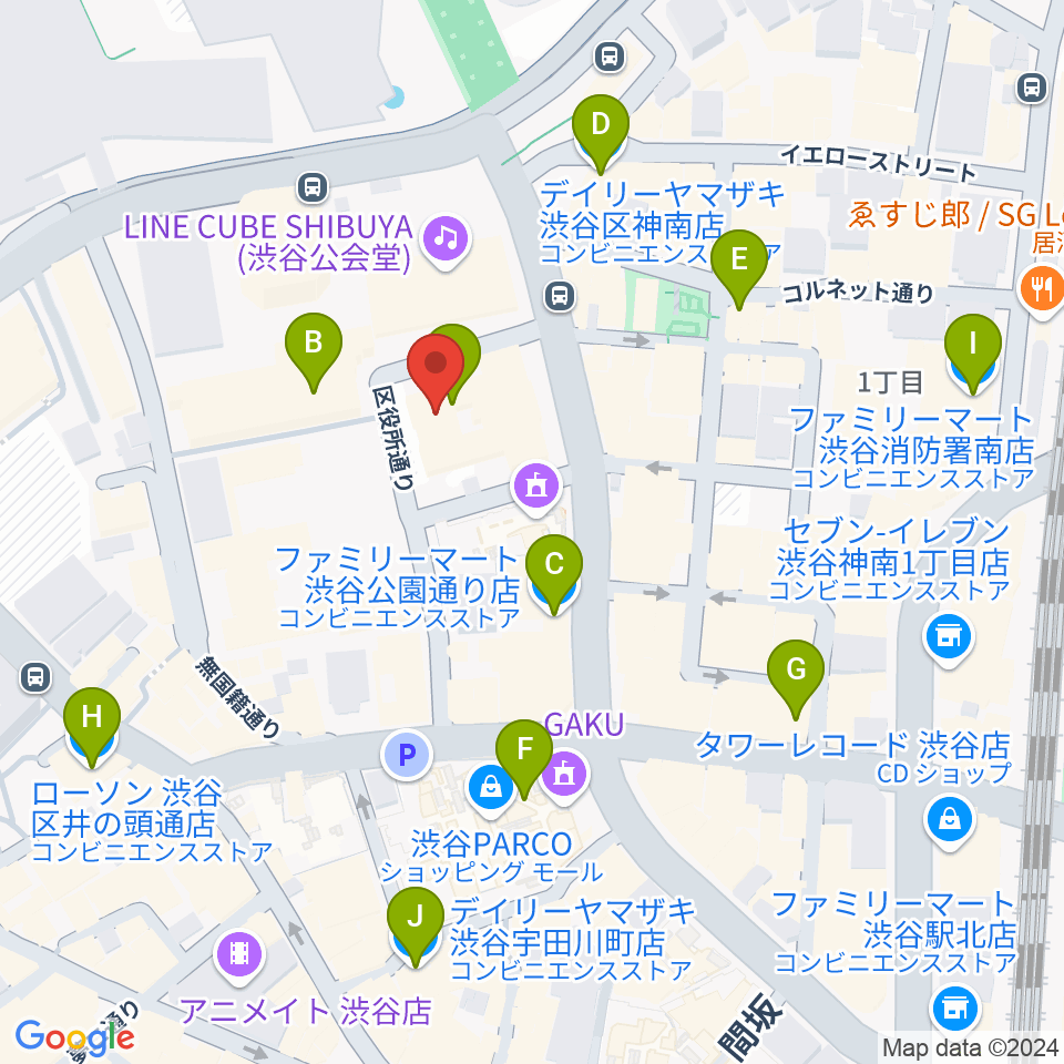 渋谷公園通りBODY&SOUL周辺のコンビニエンスストア一覧地図