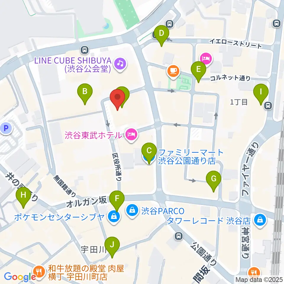 渋谷公園通りBODY&SOUL周辺のコンビニエンスストア一覧地図