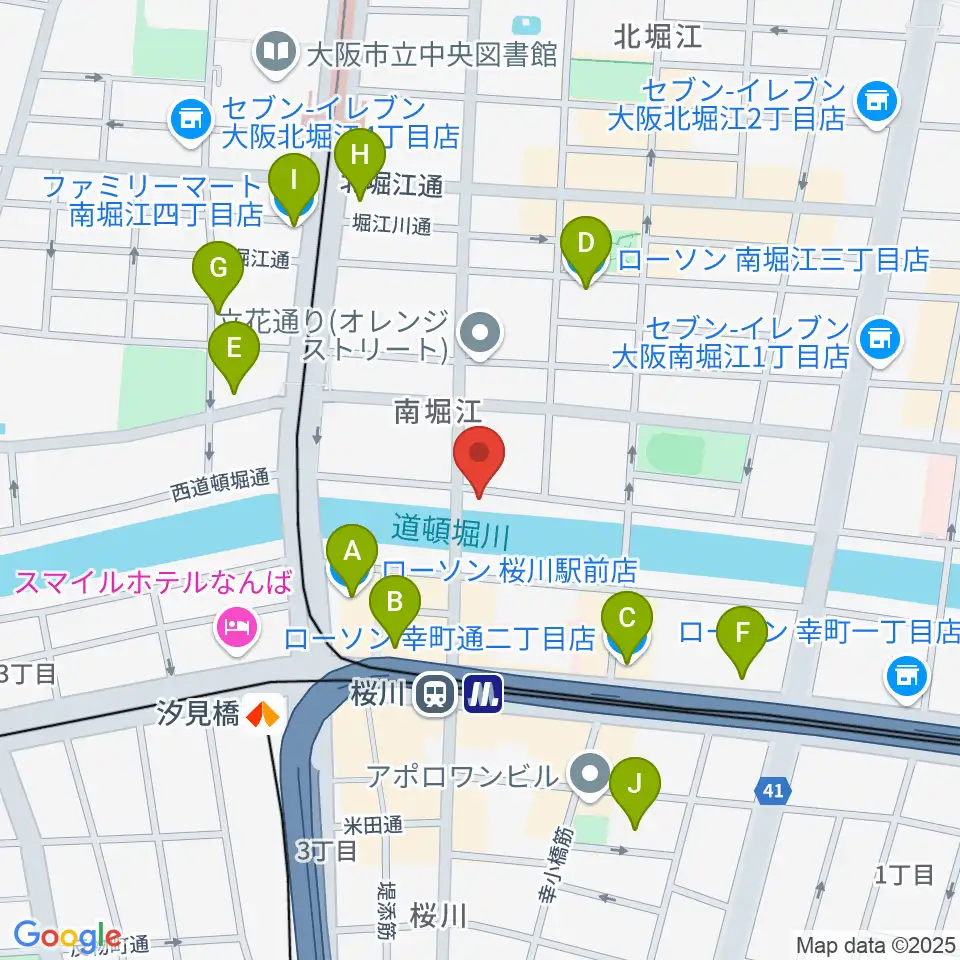 南堀江エンヴァイロメントゼロジー周辺のコンビニエンスストア一覧地図
