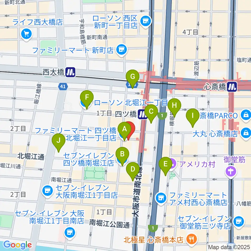 堀江ヒルズパン工場周辺のコンビニエンスストア一覧地図
