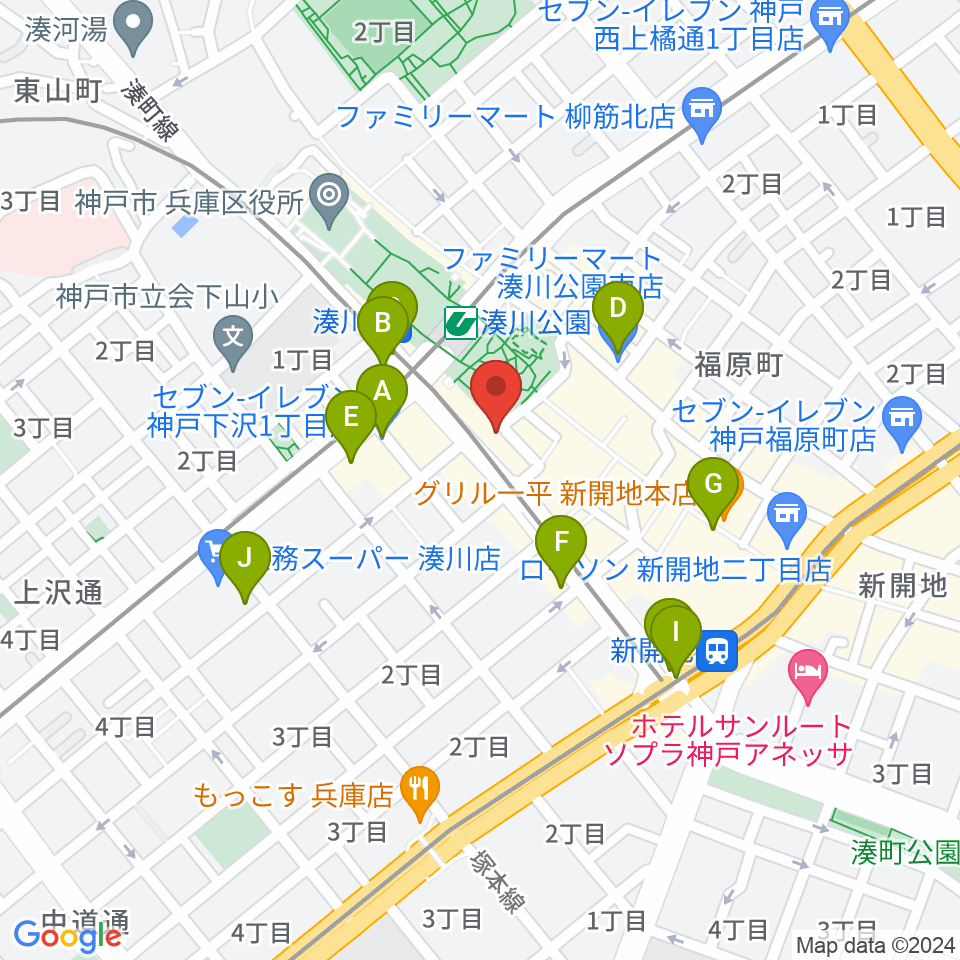 神戸湊川Cafe sun周辺のコンビニエンスストア一覧地図