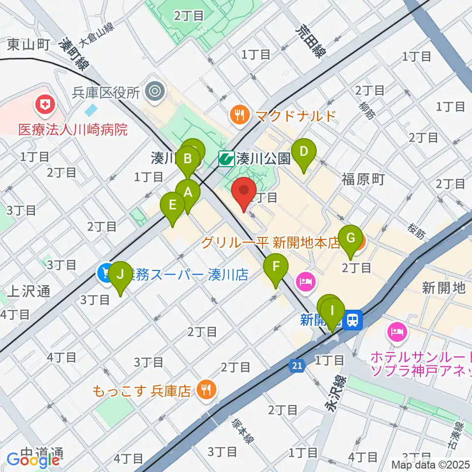 湊川Cafe sun周辺のコンビニエンスストア一覧地図