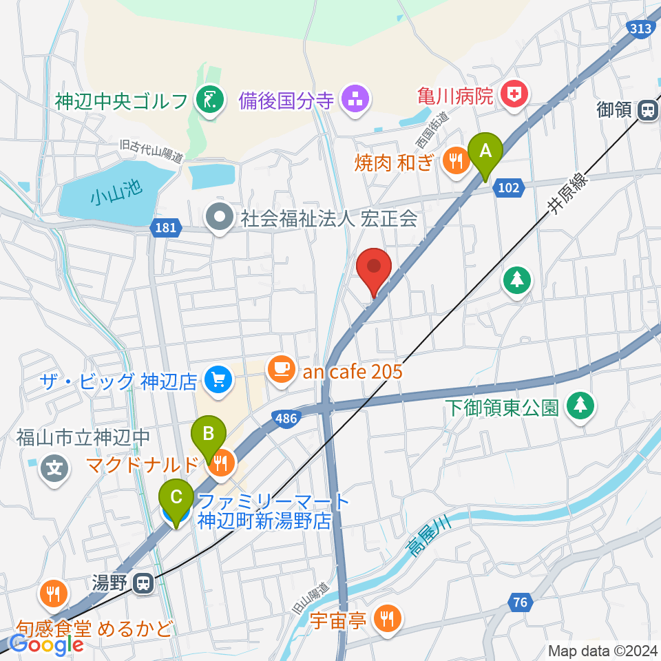 福山ハイダウェイ周辺のコンビニエンスストア一覧地図