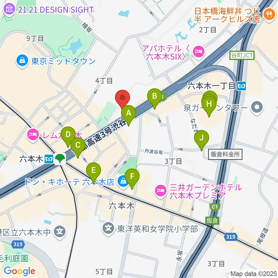 六本木ケントス周辺のコンビニエンスストア一覧地図