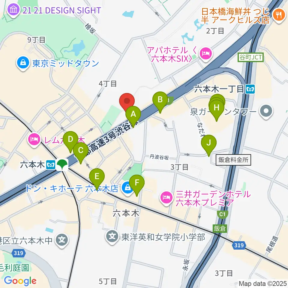 六本木ケントス周辺のコンビニエンスストア一覧地図