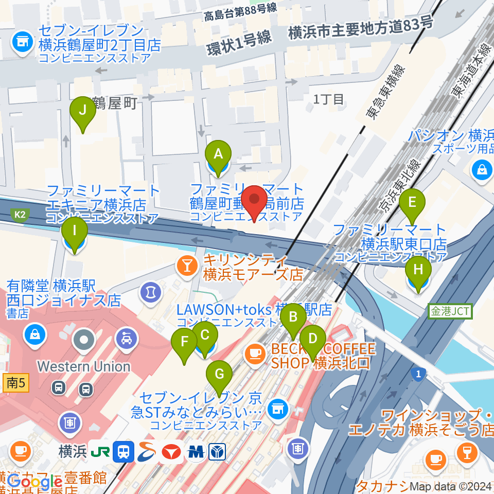 横浜ケントス周辺のコンビニエンスストア一覧地図