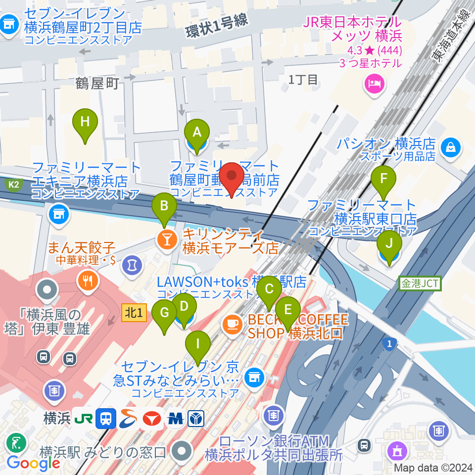 横浜ケントス周辺のコンビニエンスストア一覧地図