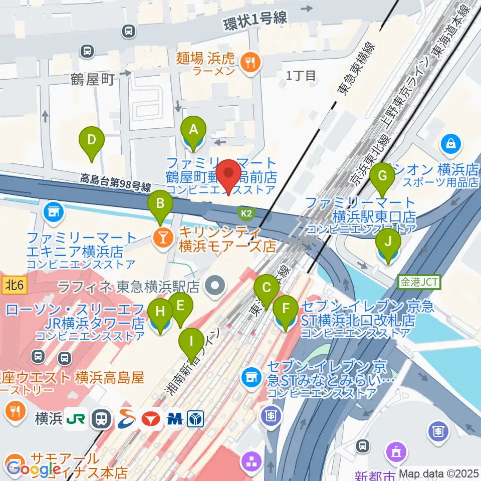 横浜ケントス周辺のコンビニエンスストア一覧地図