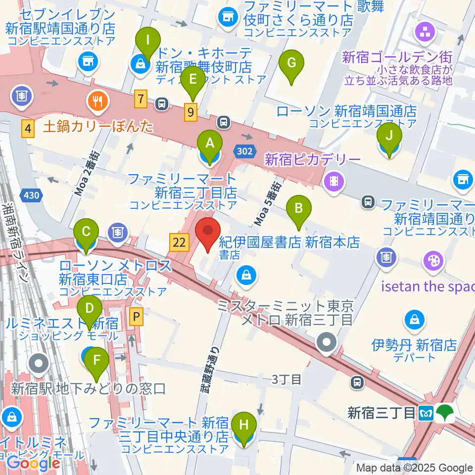 新宿ケントス周辺のコンビニエンスストア一覧地図