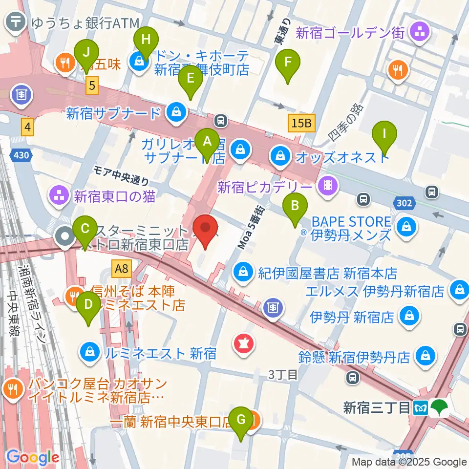 新宿ケントス周辺のコンビニエンスストア一覧地図