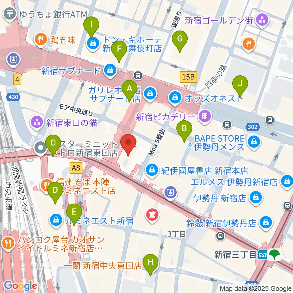 新宿ケントス周辺のコンビニエンスストア一覧地図
