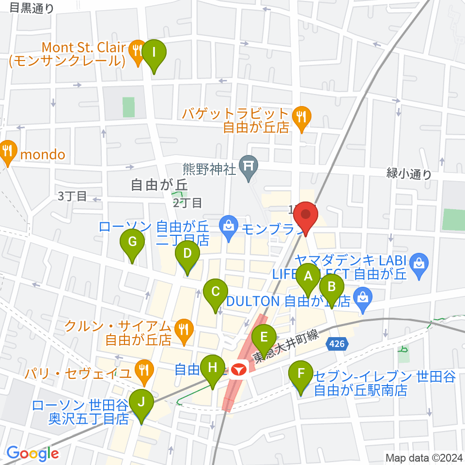 自由ヶ丘ヴァイオリン周辺のコンビニエンスストア一覧地図