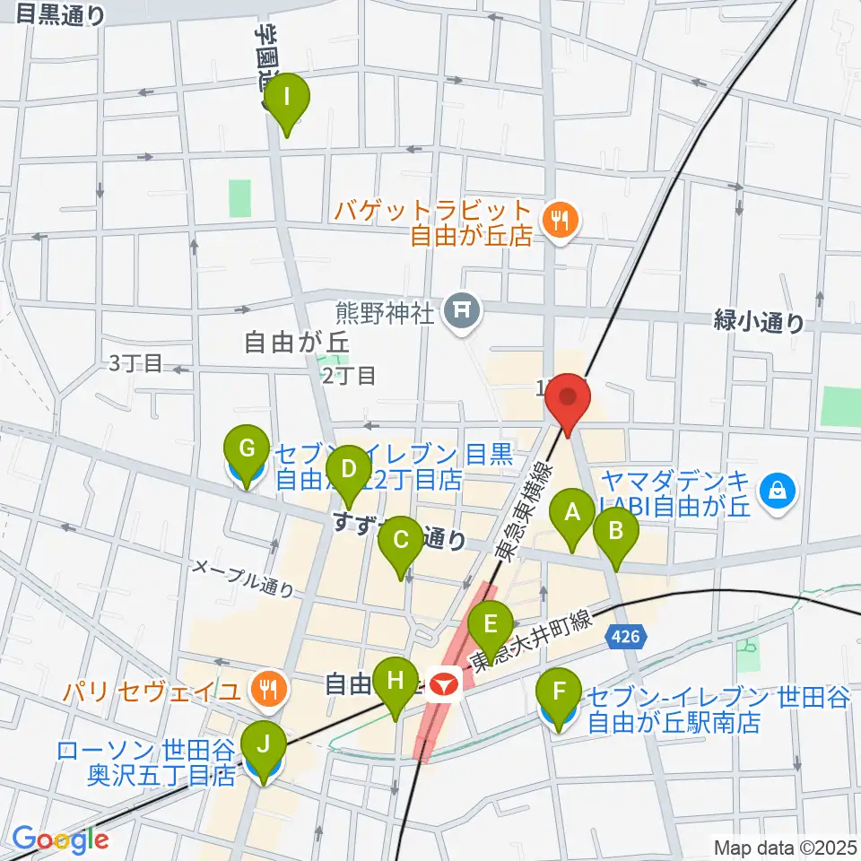 自由ヶ丘ヴァイオリン周辺のコンビニエンスストア一覧地図