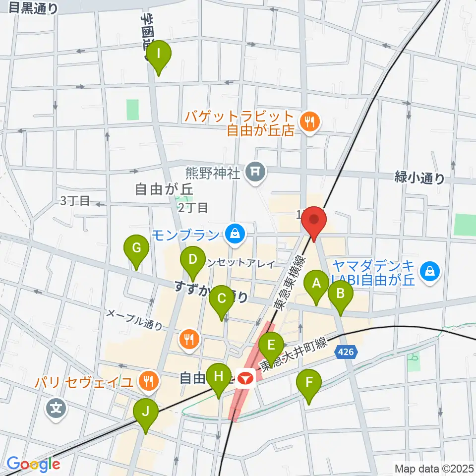 自由ヶ丘ヴァイオリン周辺のコンビニエンスストア一覧地図