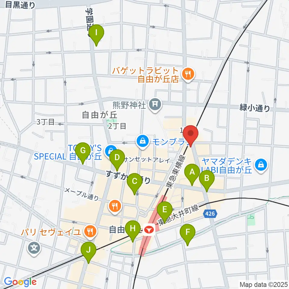 自由ヶ丘ヴァイオリン周辺のコンビニエンスストア一覧地図