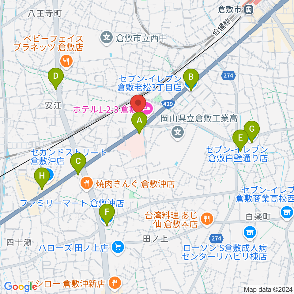 倉敷レッドボックス周辺のコンビニエンスストア一覧地図