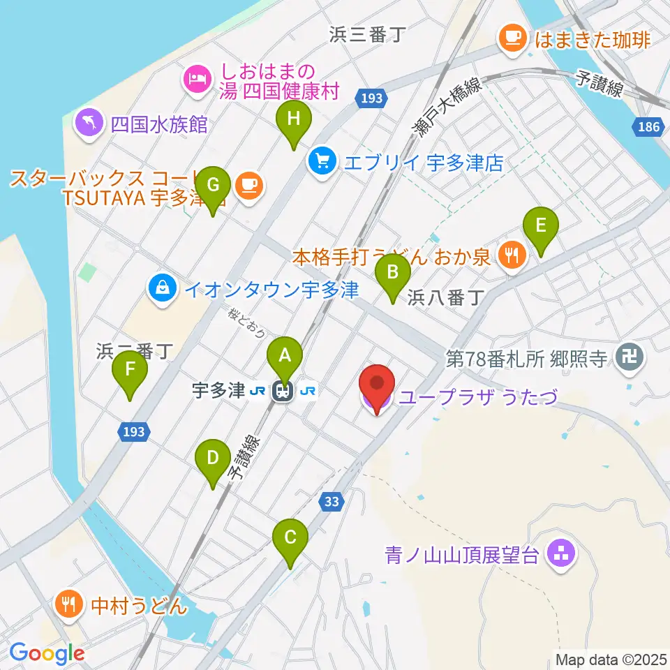 ユープラザうたづ周辺のコンビニエンスストア一覧地図