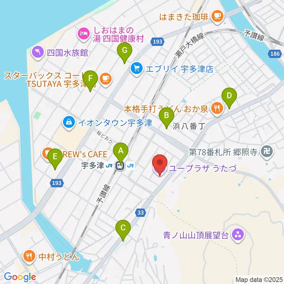 ユープラザうたづ周辺のコンビニエンスストア一覧地図
