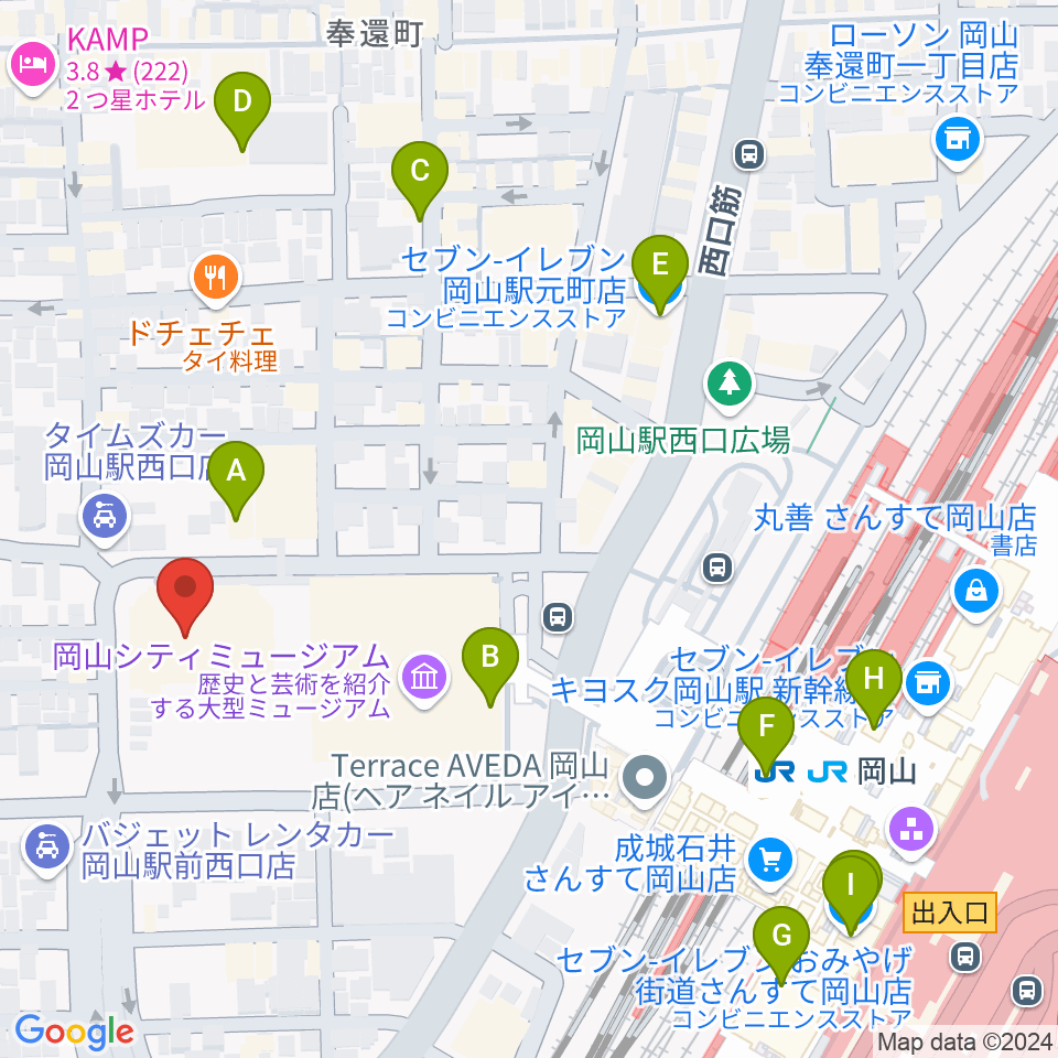 岡山コンベンションセンター周辺のコンビニエンスストア一覧地図