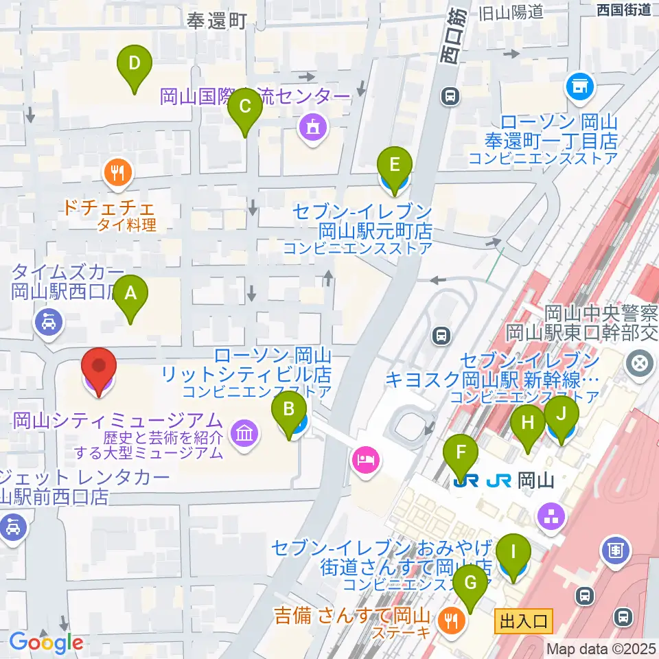 岡山コンベンションセンター周辺のコンビニエンスストア一覧地図