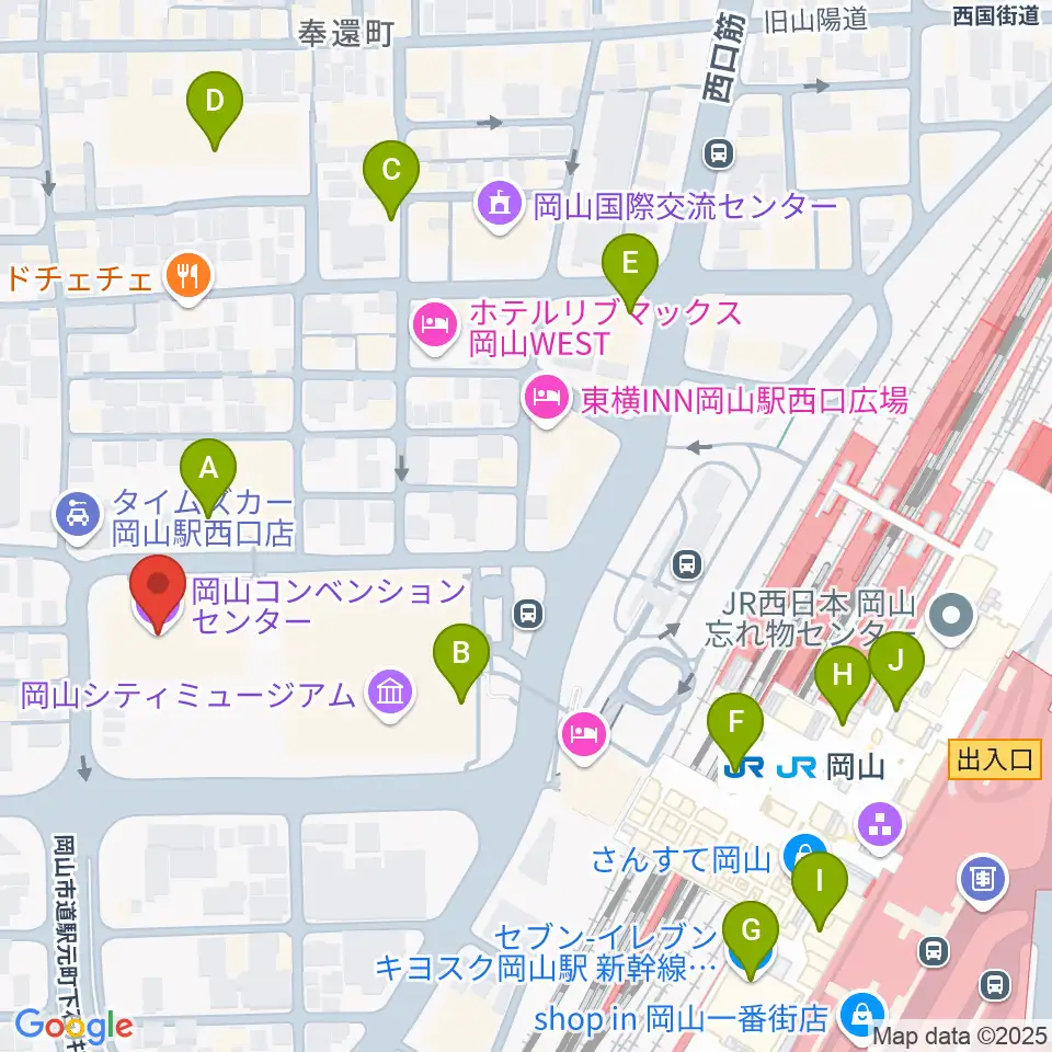 岡山コンベンションセンター周辺のコンビニエンスストア一覧地図