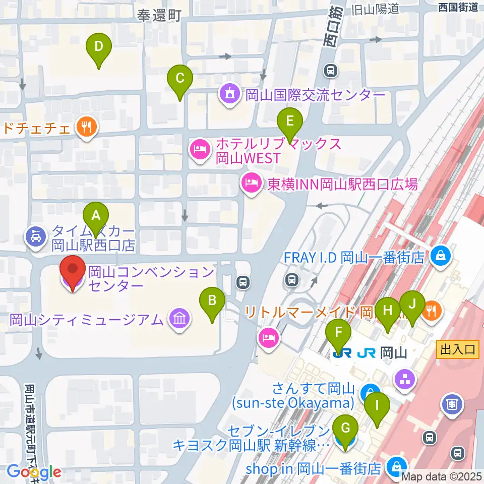 岡山コンベンションセンター周辺のコンビニエンスストア一覧地図