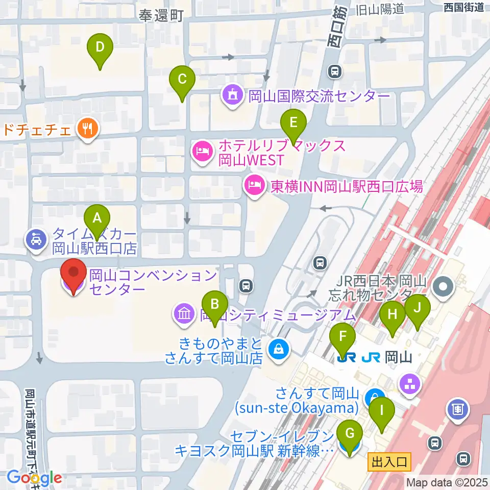 岡山コンベンションセンター周辺のコンビニエンスストア一覧地図