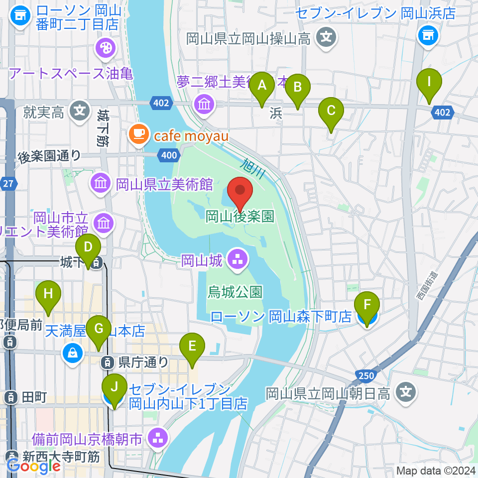 岡山後楽園周辺のコンビニエンスストア一覧地図