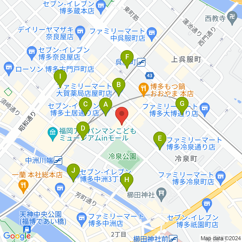 博多デジャヴ周辺のコンビニエンスストア一覧地図