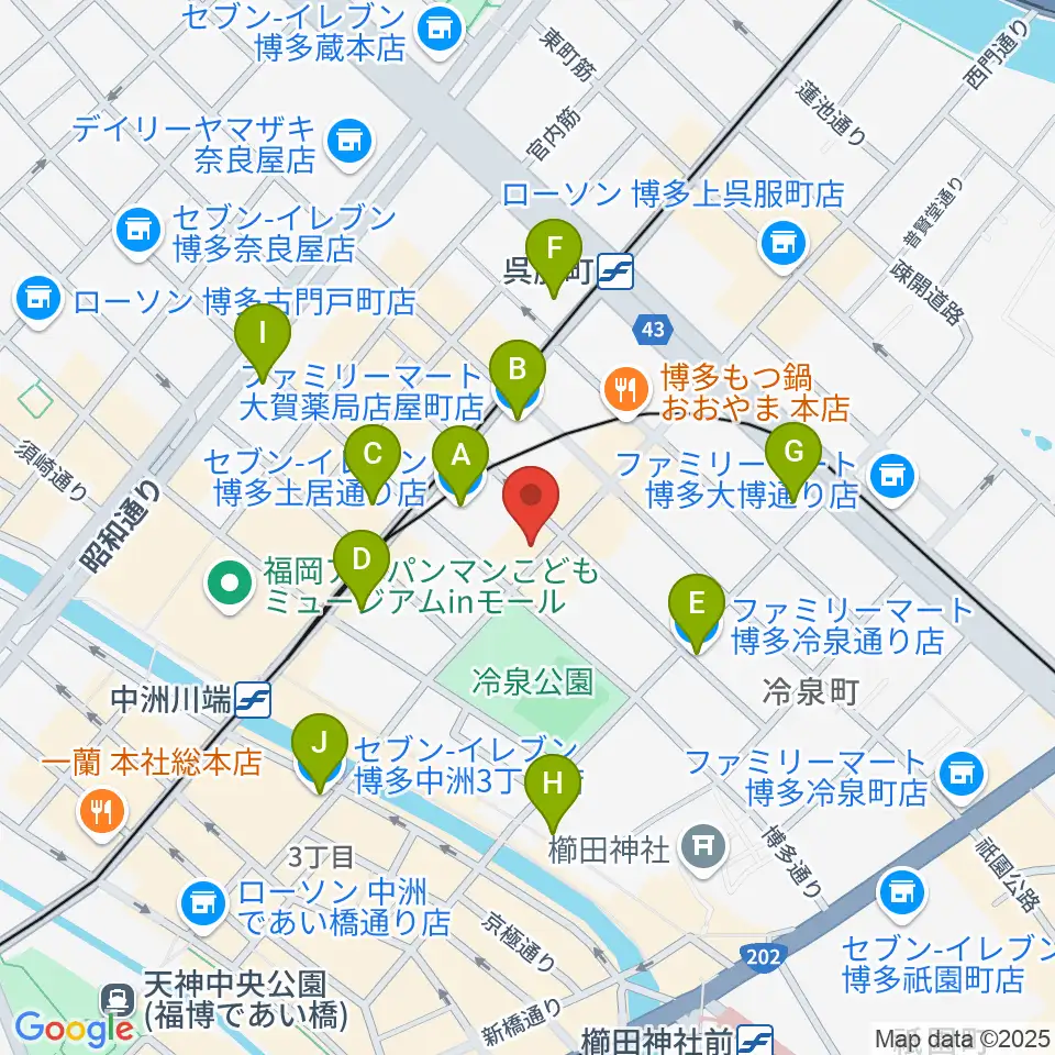 博多デジャヴ周辺のコンビニエンスストア一覧地図
