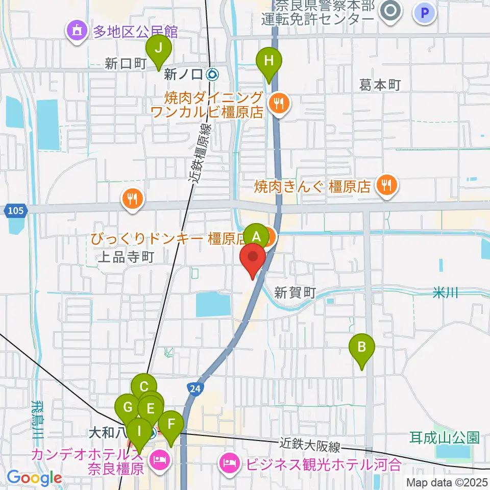 天理楽器 橿原本店・ホール音蔵周辺のコンビニエンスストア一覧地図