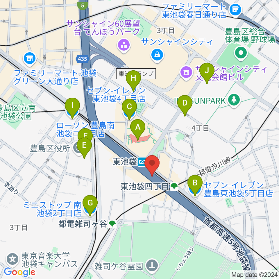 東池袋プレイヤーズ周辺のコンビニエンスストア一覧地図