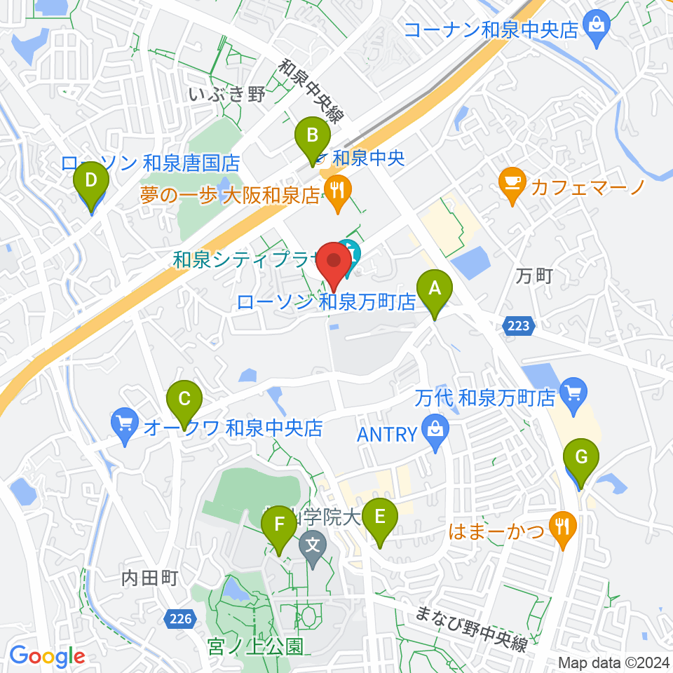 和泉シティプラザ周辺のコンビニエンスストア一覧地図