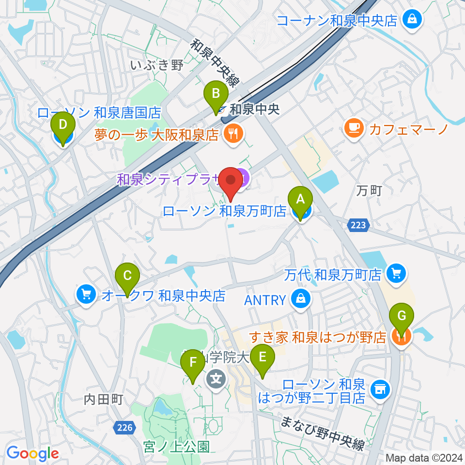 和泉シティプラザ周辺のコンビニエンスストア一覧地図