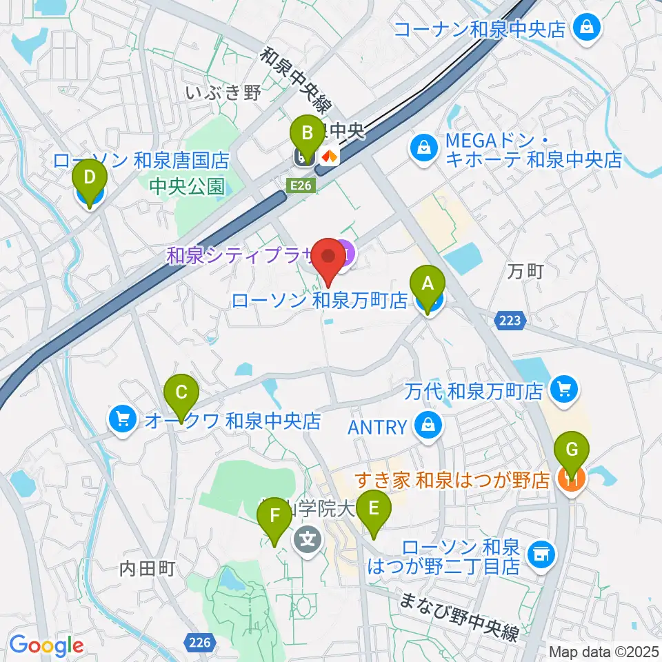 和泉シティプラザ周辺のコンビニエンスストア一覧地図