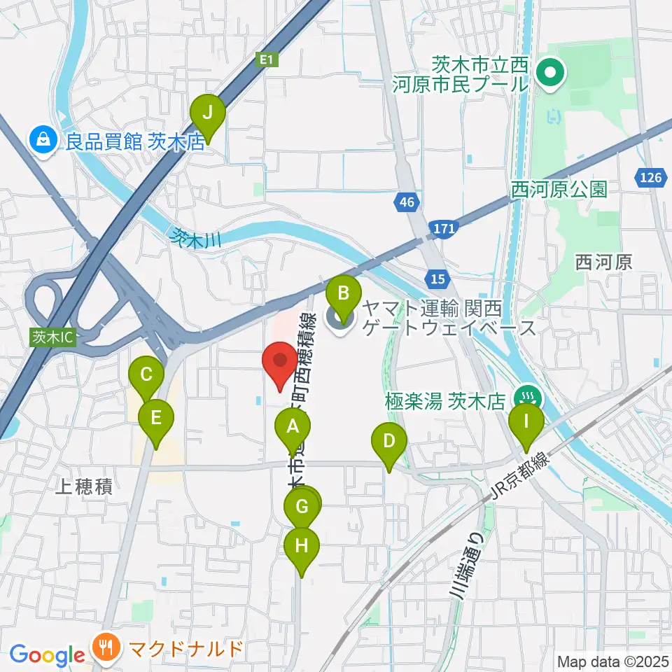 茨木市立生涯学習センターきらめき周辺のコンビニエンスストア一覧地図