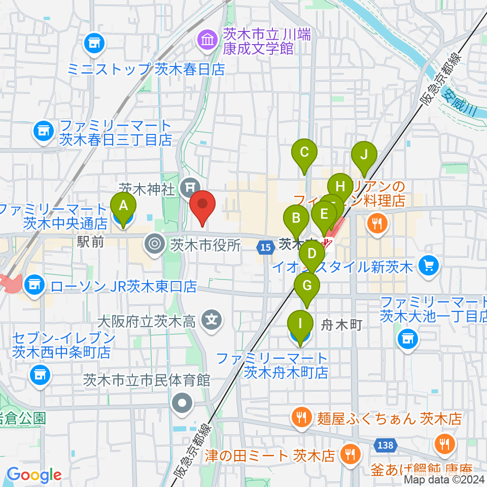 茨木市立男女共生センターローズWAM周辺のコンビニエンスストア一覧地図