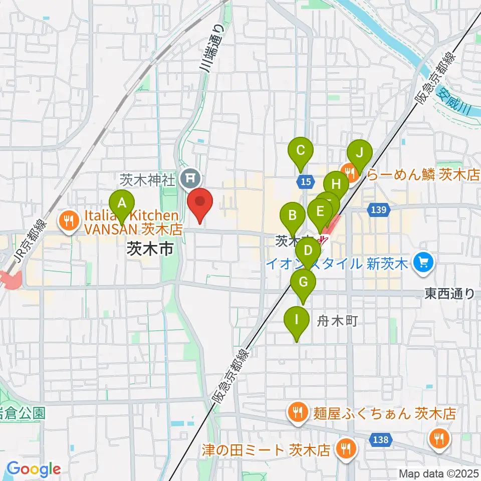 茨木市立男女共生センターローズWAM周辺のコンビニエンスストア一覧地図