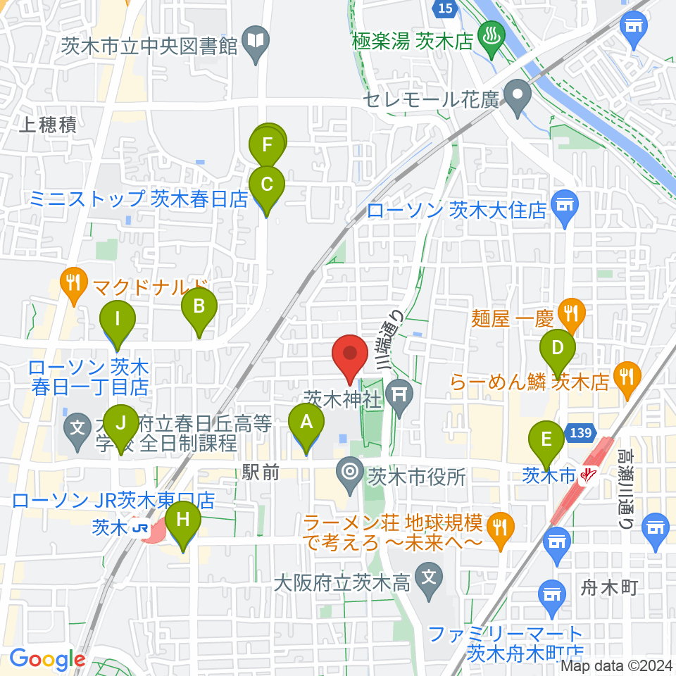茨木市市民総合センター クリエイトセンター周辺のコンビニエンスストア一覧地図